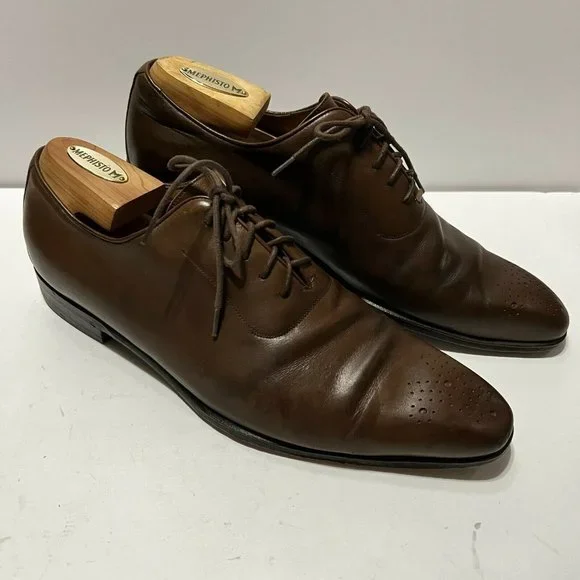 GUCCI MEN BROWN LEATHER LACE UP OXFORDS SIZE 9 Gucci Brown Brogue Leather Lace Up Fringe (Men main image 4